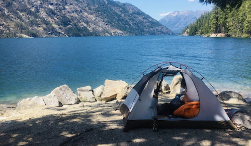 tent by lake